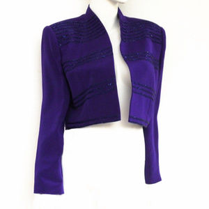 Cropped Purple Jacket w Beaded Stripes, 14 Petite